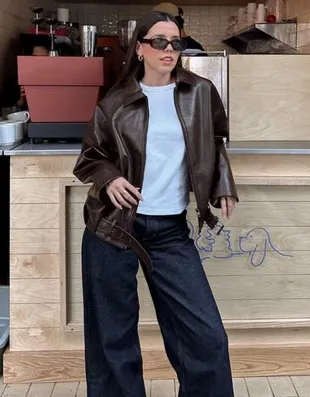 Куртка-бомбер из искусственной кожи с ремнем