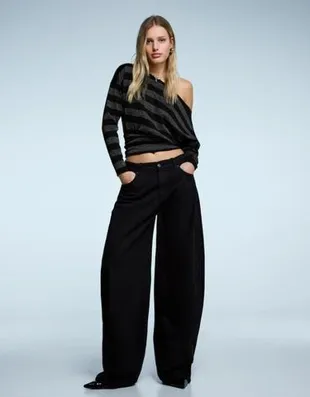 Футболка асимметричного кроя в полоску с длинными рукавами- Заказать в России