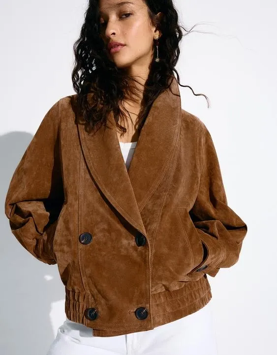 Двубортная замшевая куртка- Заказать в России