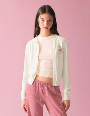 Bershka Худи на молнии с капюшоном и принтом