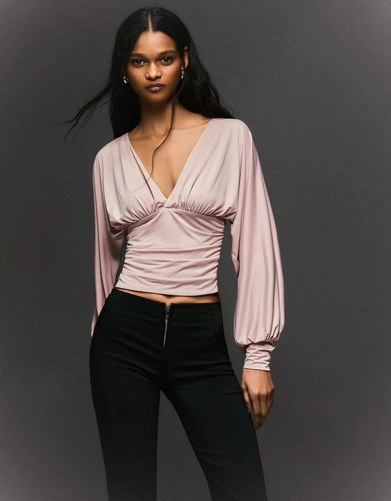 Bershka Топ с длинными рукавами и сборками купить с доставкой.