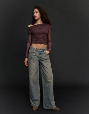 Bershka Асимметричный лонгслив из полупрозрачной ткани