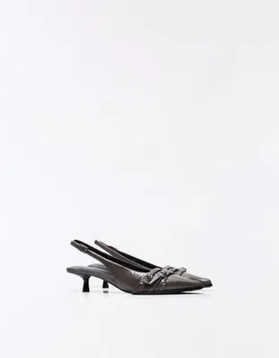 Туфли с открытой пяткой и пряжками на среднем тонком каблуке- Заказать в России