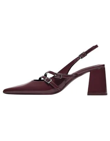 Туфли с открытой пяткой, широким каблуком и пряжками- Заказать в России