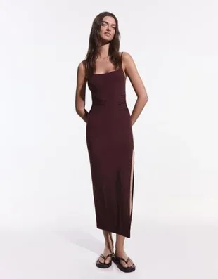 Платье миди на бретелях со сборками- Заказать в России