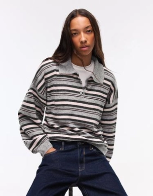 Bershka Свитер с воротником поло и принтом