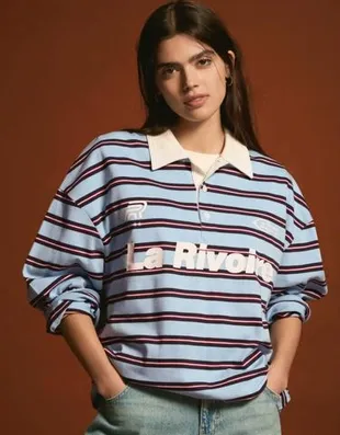 Футболка с воротником поло, длинными рукавами и принтом- Заказать в России