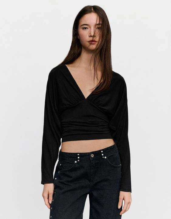 Bershka Футболка с длинными рукавами и сборками