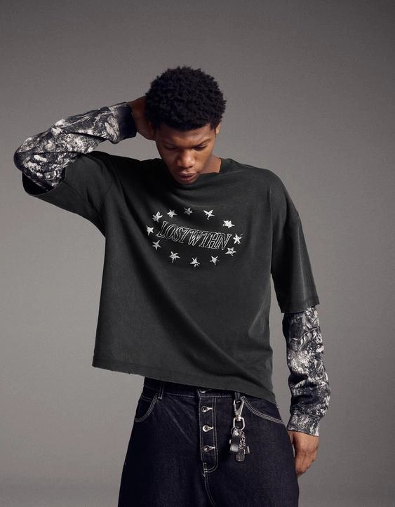 Bershka Футболка с длинными рукавами и двойным принтом