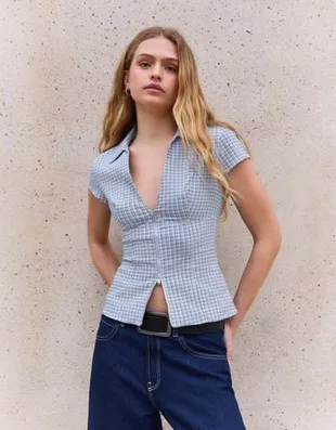 Рубашка с коротким рукавом и принтом на молнии