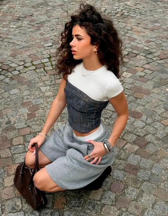 Джинсовый топ из рельефной ткани- Заказать в России