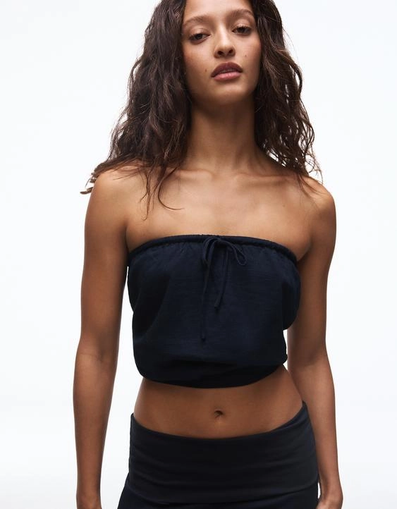 Bershka Топ бандо с льняной тканью