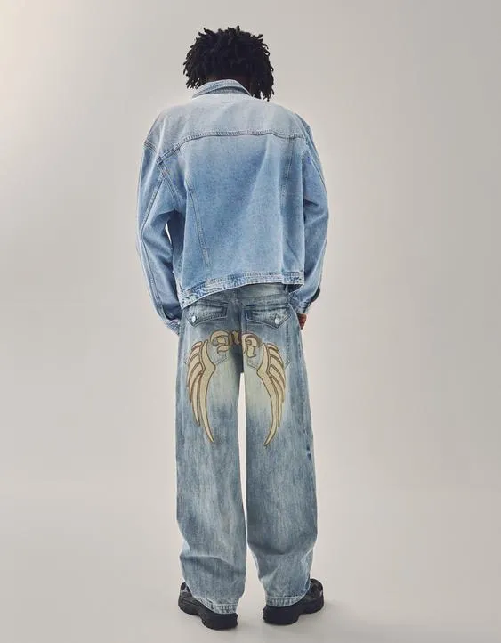 Джинсы очень свободного кроя с вышивкой- Заказать в России