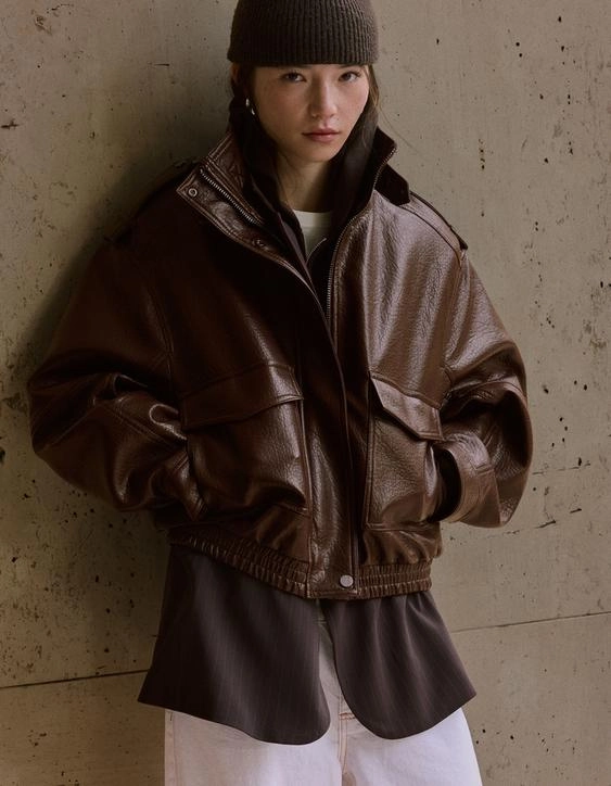 Bershka Куртка из искусственной кожи с воротником-трубой