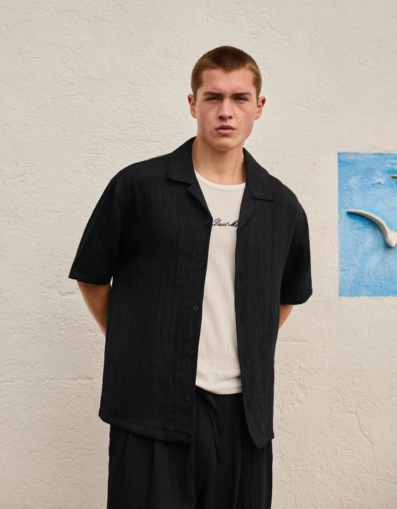 Bershka Рубашка с короткими рукавами в стиле рустик