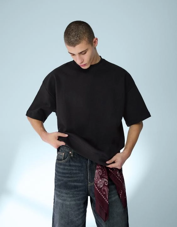 Bershka Футболка из мягкой ткани в рубчик с короткими рукавами