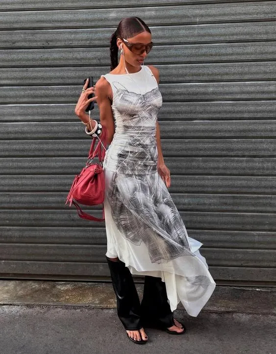 Платье миди из полупрозрачной ткани со сборками- Заказать в России