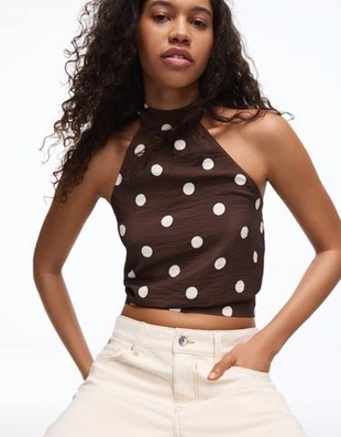 Bershka Топ в горошек с горловиной халтер купить с доставкой.