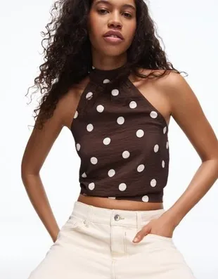 Топ в горошек с горловиной халтер- Заказать в России