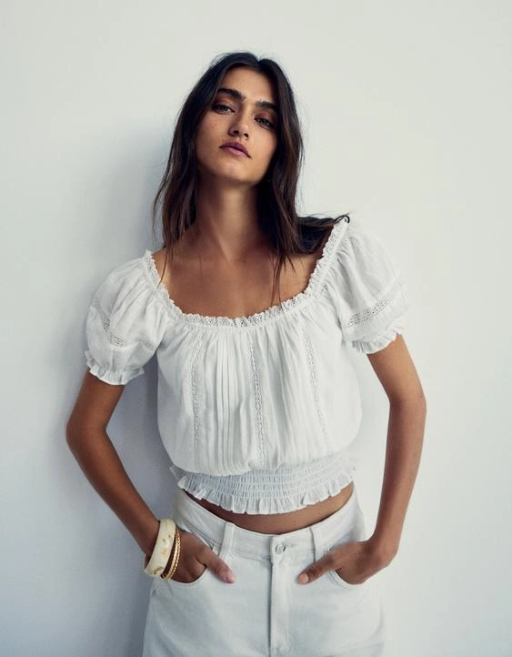 Bershka Рубашка с короткими рукавами в стиле рустик