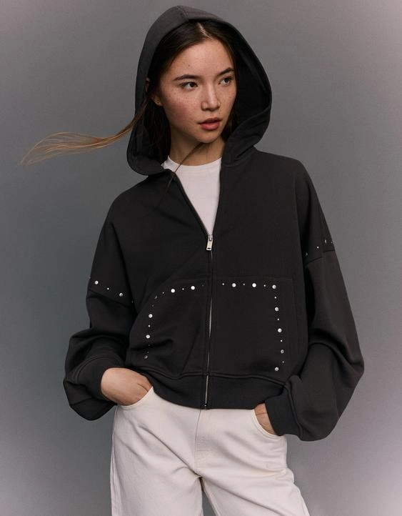 Bershka Худи на молнии с заклепками