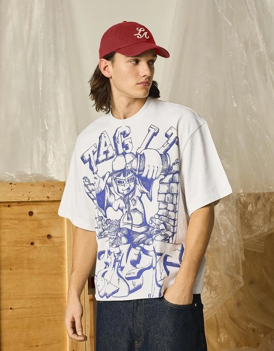 Bershka Футболка геометрического кроя с короткими рукавами и принтом