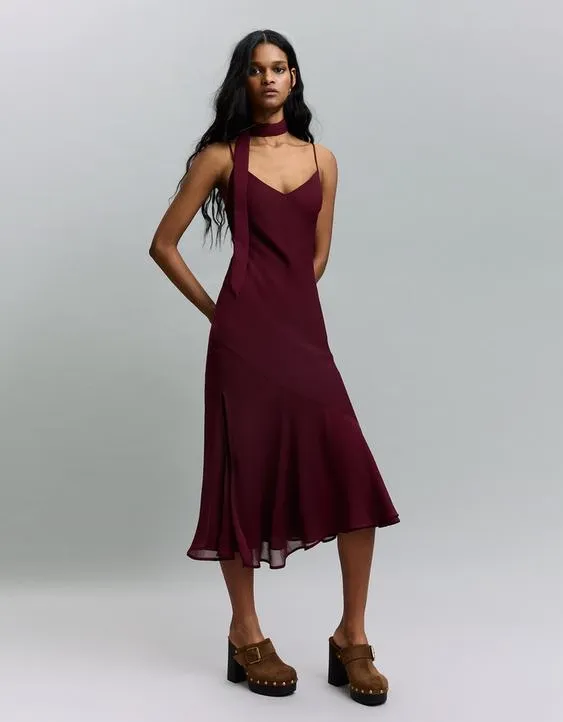 Платье миди из шифона с принтом павлина