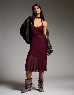 Bershka Платье миди из шифона с принтом павлина