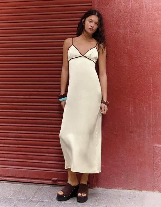 Платье миди из сатина с контрастной отделкой- Заказать в России