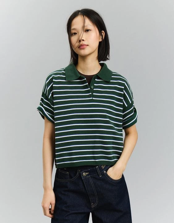 Bershka Свитер в полоску с воротником-поло