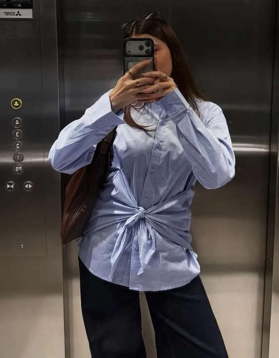 Рубашка оверсайз из поплина с завязками- Заказать в России