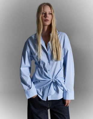 Bershka Рубашка оверсайз из поплина с завязками купить с доставкой.
