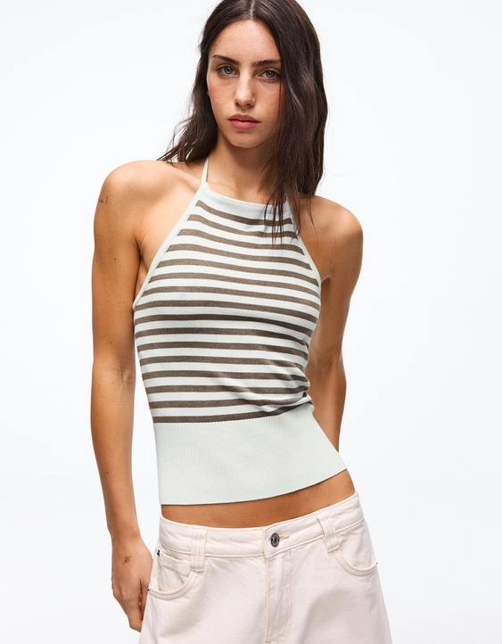 Bershka Топ в полоску с горловиной халтер