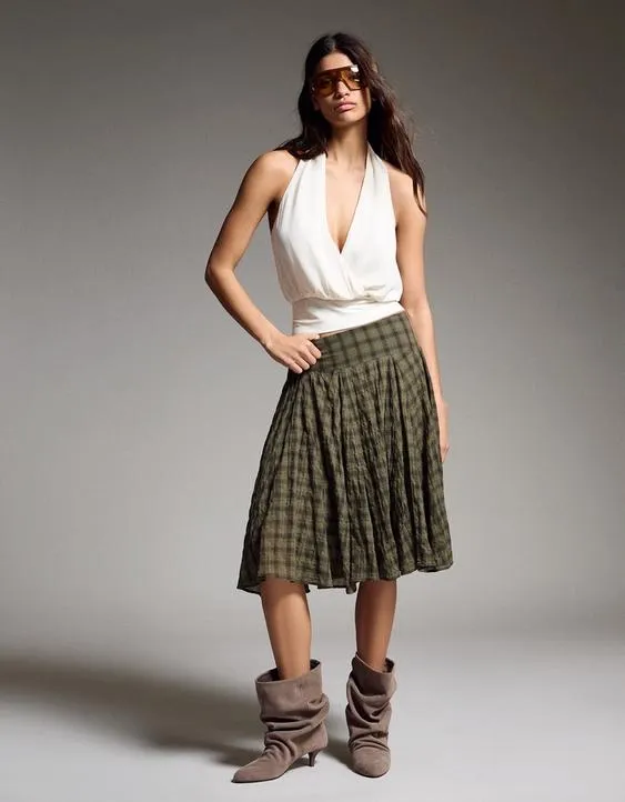 Объемная юбка миди в клетку