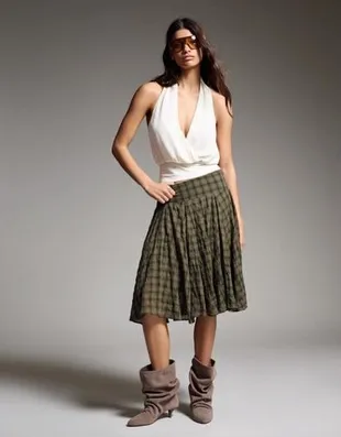 Объемная юбка миди в клетку