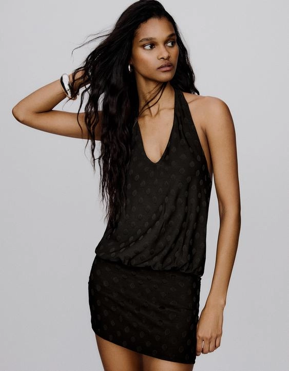 Bershka Мини-платье из жаккарда в горошек купить с доставкой.