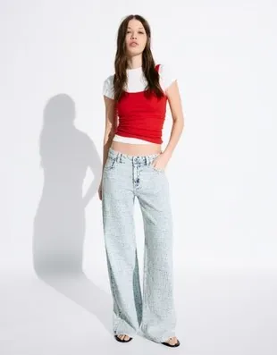 Джинсы-бойфренды жаккардовые с низкой посадкой- Заказать в России