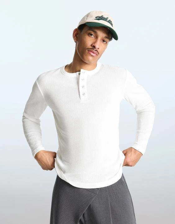 Bershka Футболка из рельефной ткани с длинными рукавами