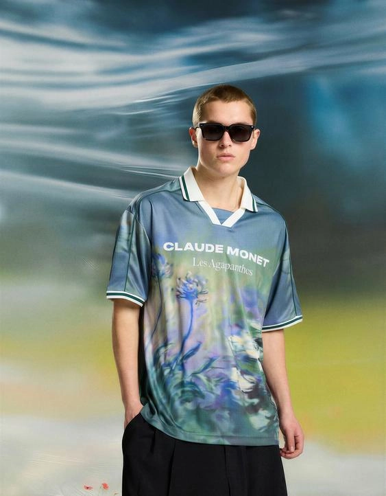 Bershka Поло клод моне «агапанты» с короткими рукавами