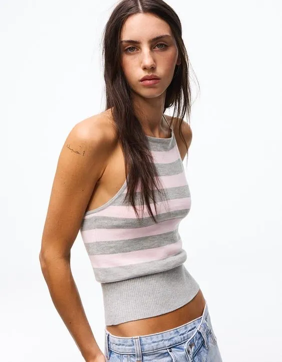 Топ в полоску с горловиной халтер- Заказать в России