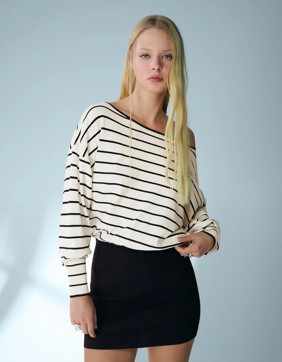 Bershka Мини-платье асимметричного кроя в рубчик