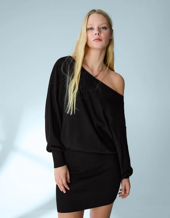 Bershka Мини-платье асимметричного кроя в рубчик