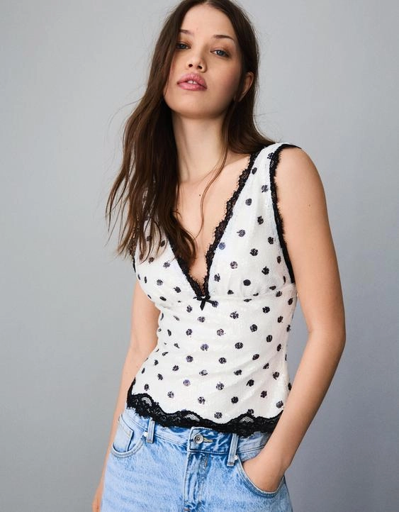 Bershka Кружевной топ с пайетками