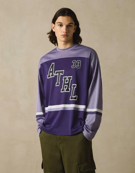 Лонгслив из сетчатой ткани с принтом- Заказать в России