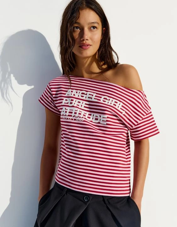 Bershka Футболка асимметричного кроя с короткими рукавами и принтом