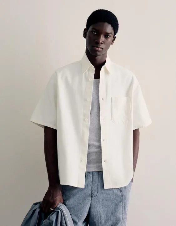 Рубашка геометрического кроя с короткими рукавами и вышивкой- Заказать в России