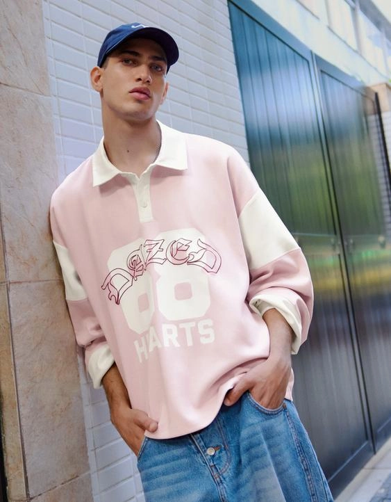 Bershka Поло с длинными рукавами и принтом