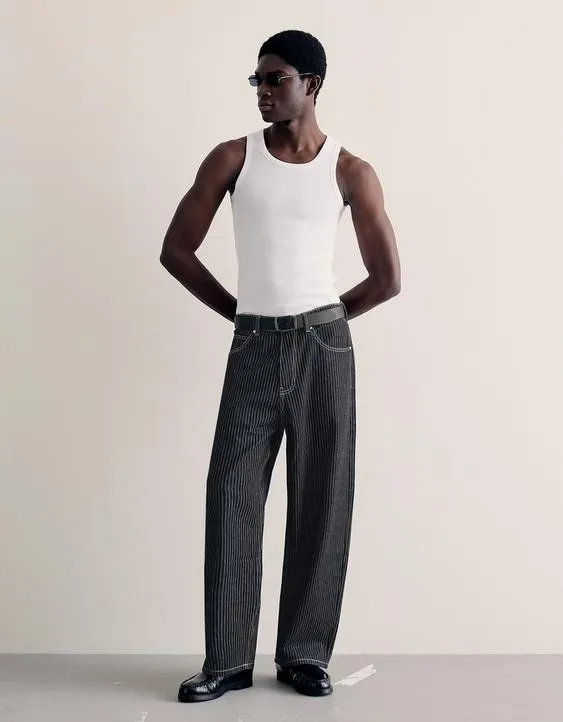 Джинсы-бананы в полоску