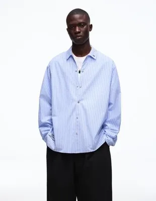 Рубашка геометрического кроя в полоску с вышивкой- Заказать в России