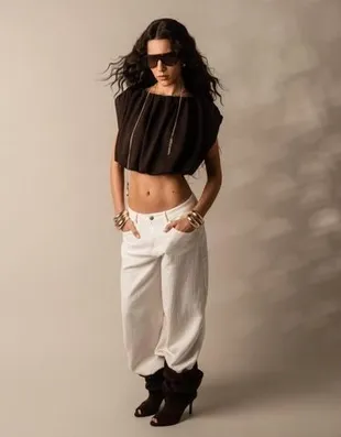 Джинсы-бананы с широкими штанинами и низкой посадкой- Заказать в России